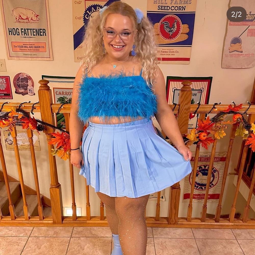 Blue pleated skater skirt